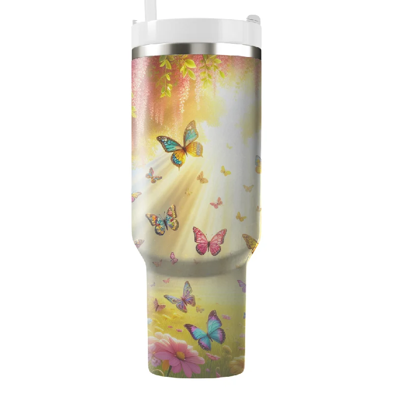 Fashion Forward Enchanting Butterfly Meadow Tumbler with Handle