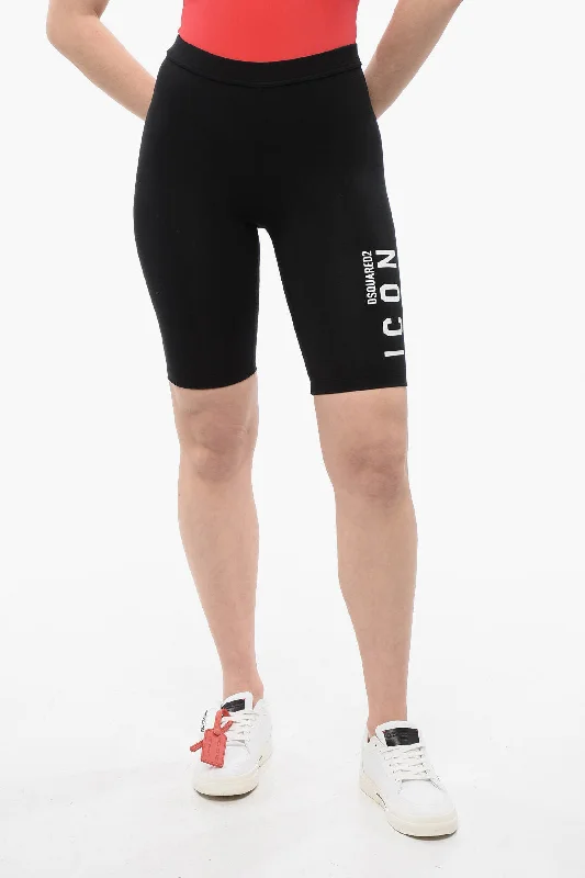 Seasonal Sale Dsquared2 Icon Stretch Cotton Biker Shorts With Printed Logo