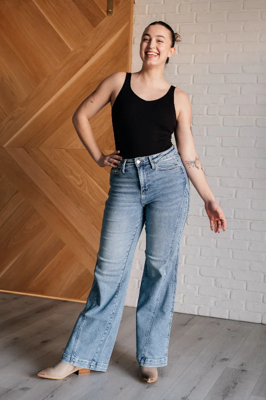 Minimalist Elegant Melia High Rise Side Seam Detail Wide Leg Jeans
