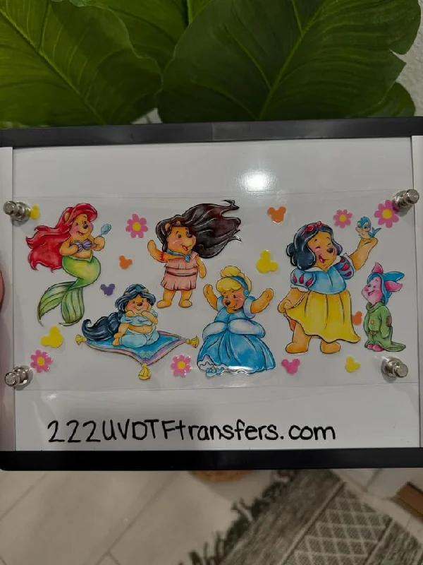 Travel Drinkware Winnie the Pooh Princesses UV DTF Wrap Transfer 16oz | No Heat Needed | Waterproof | Permanent Adhesive