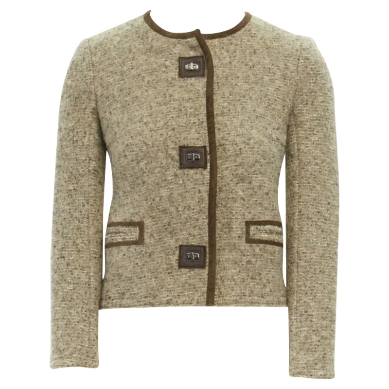 Nordic Minimalist Home Look Isabel Marant Kios virgin wool boucle suede trimmed twist lock jacket