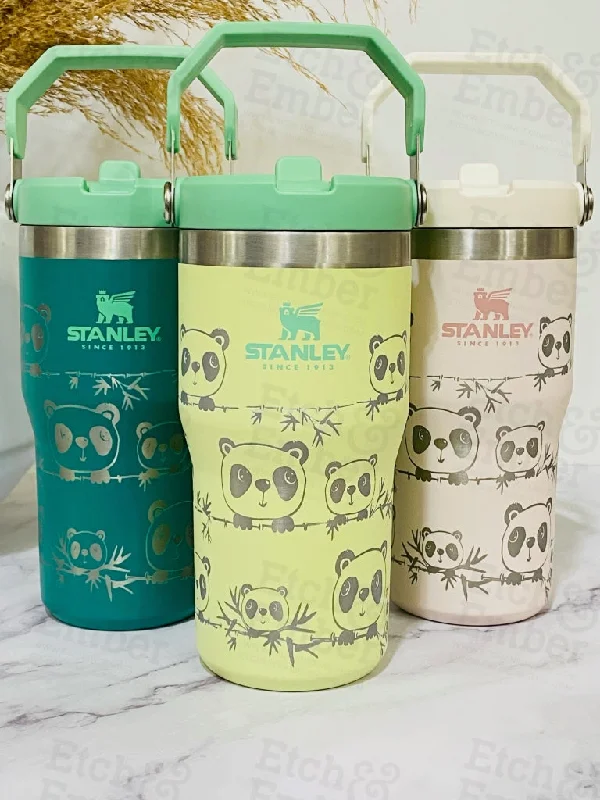 Ends Soon Peekaboo Panda Engraved Stanley 20 oz IceFlow Flip Straw Tumbler