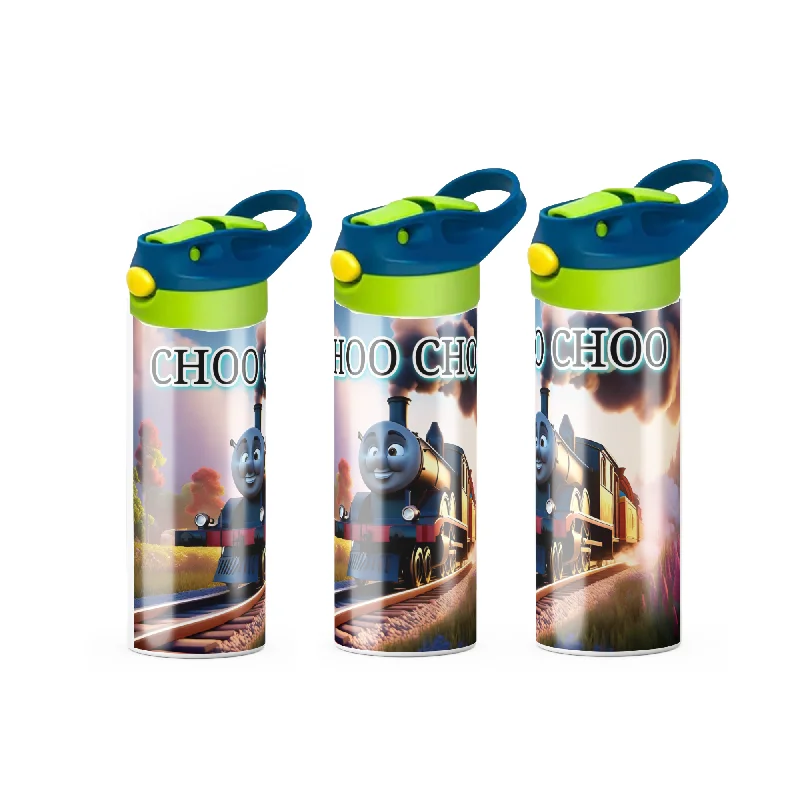 Green Drinkware Sale Choo Choo Train 12oz Kids Tumbler, Kids Customized Tumbler with One-click Pop-up Straw and Handle, Children Sublimation Cups for Milk, Soda, Juice, Drinks