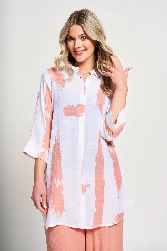 Women's Urban Fashion Saloos Linen Look Button Through Shirt