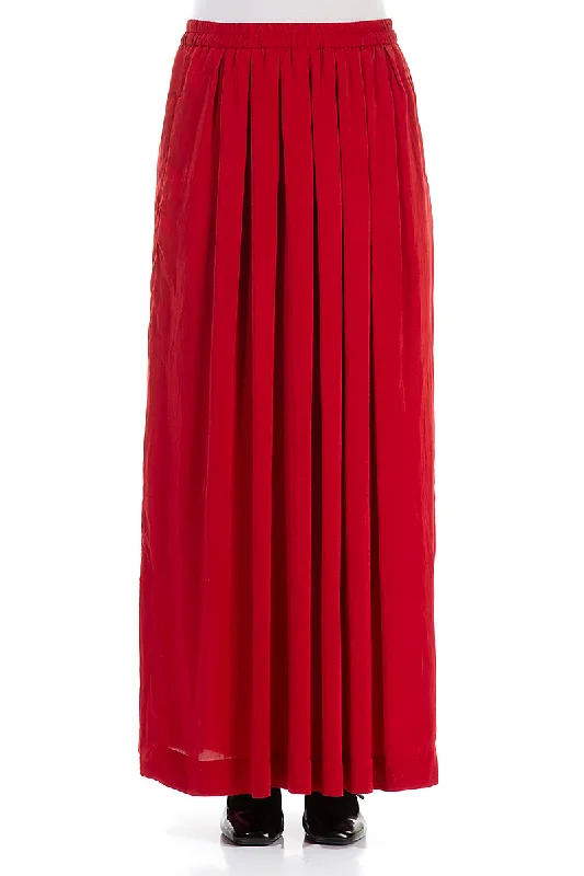 Discounts On Casual Weekend Styles Flowy Red Silk Bamboo Maxi Skirt