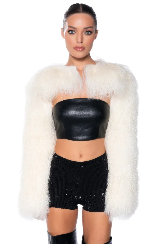 Chic Wardrobe Essentials REAL MONGOLIAN FUR BOLERO JACKET