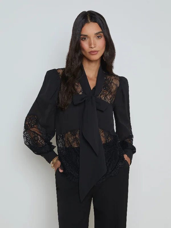 Parisian Effortless Chic Style Emmelina Lace Tie-Neck Blouse