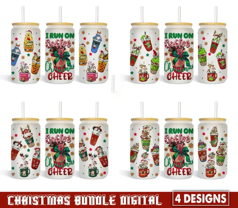 Holiday Drinkware Bundle Cartoon Christmas Coffee Designs, 16oz Libbey Glass Can, Mickey Minnie Coffee, Pooh Coffee, Grinch Coffee, Beer Can Glass, Instant Download Holiday Drinkware Bundle Cartoon Christmas Coffee Designs, 16oz Libbey Glass Can, Mickey Minnie Coffee, Pooh Coffee, Grinch Coffee, Beer Can Glass, Instant Download