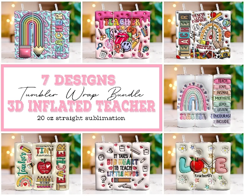 Christmas Drinkware Sale 3D Inflated Teacher, Teacher Tumbler Wrap Bundle, 20oz Tumbler, Png download Christmas Drinkware Sale 3D Inflated Teacher, Teacher Tumbler Wrap Bundle, 20oz Tumbler, Png download