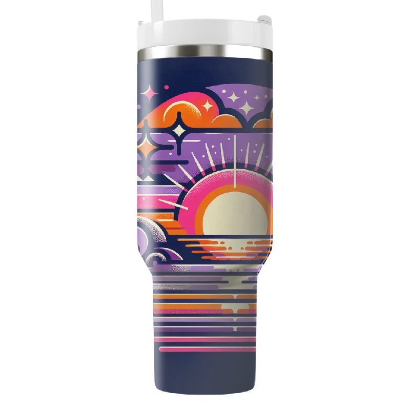 Hot Picks Retro Sunset Horizon Tumbler with Handle