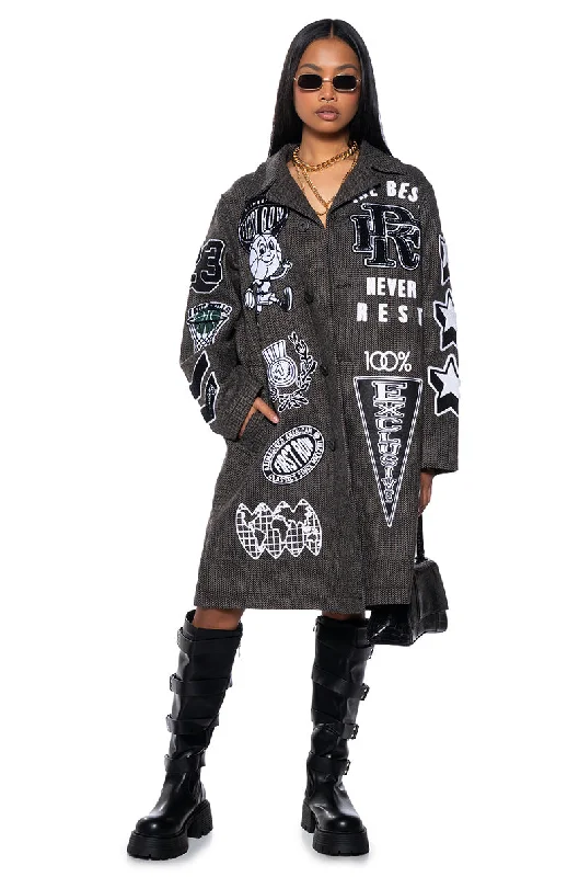Stylish Savings FIRST ROW VARISTY WOOL PATCH TRENCH COAT