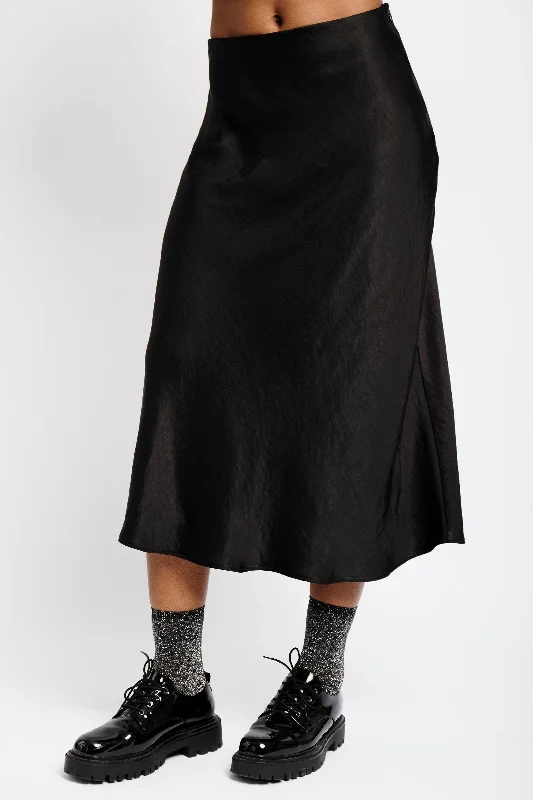 Colorful Clothing Satin Bias Skirt in Black