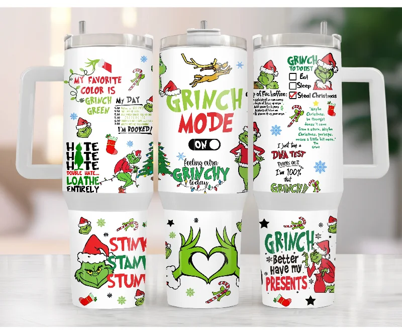 Special Offers Grinch Mode 40 oz Christmas Tumbler with handle
