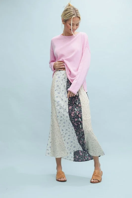 Limited Quantities Blue & Cream Floral Drawstring Midi Skirt