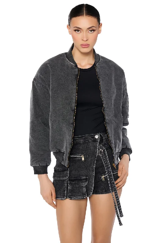 Trendy Street Style WORK HARD WASHED BOMBER JACKET