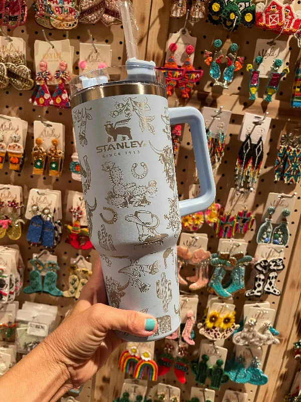 Drinkware Gift Ideas WESTERN 40oz Stanley TUMBLER  lite blue cactus/boots