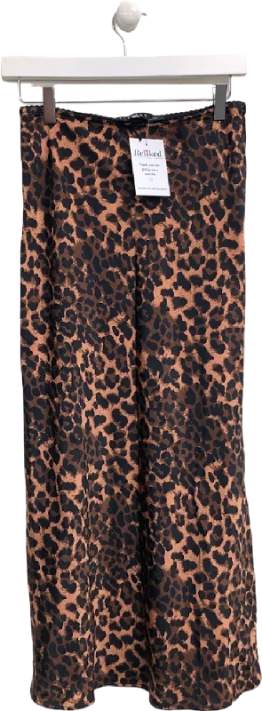 Feminine Soft - Hued Styles Lioness Leopard Print Midi Skirt UK XS