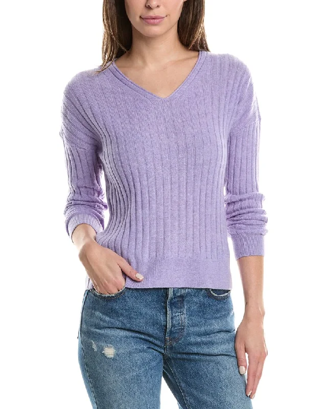Chic Sophistication Forte Cashmere Panel Rib V-Neck Cashmere Sweater