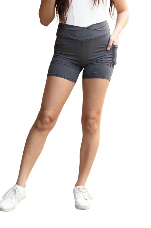 Chic Styles Caleigh Crossover Biker Shorts In Charcoal