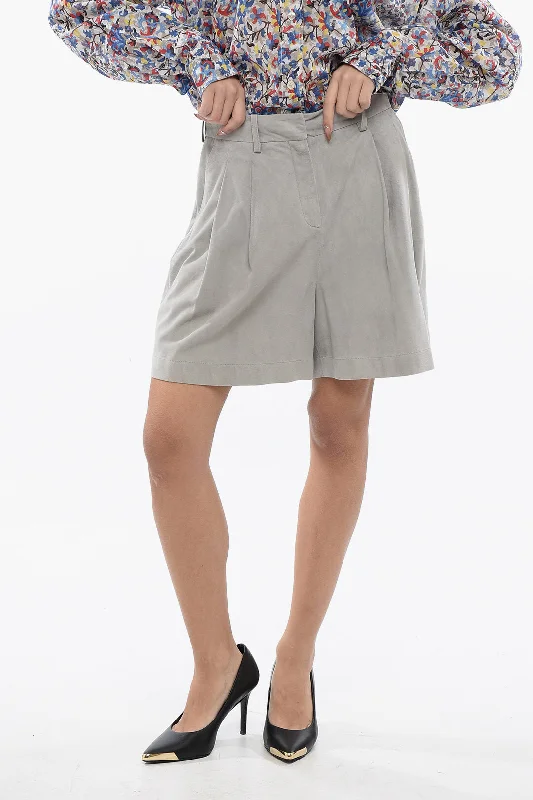 Romantic Flair Fabiana Filippi Faux Suede Shorts With Double Pleats