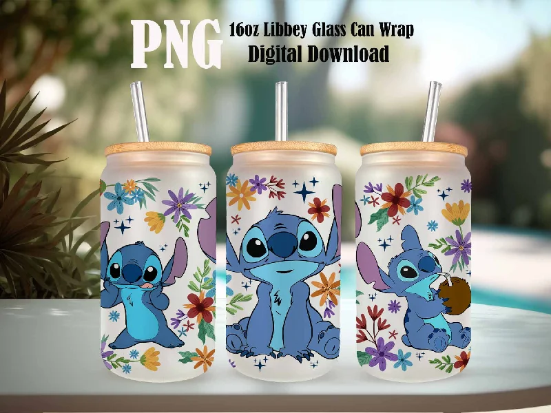 Stainless Steel Drinkware Spring 16 oz Libbey Glass Can Tumbler Sublimation Design - Spring Stitch - Design Digital Download PNG