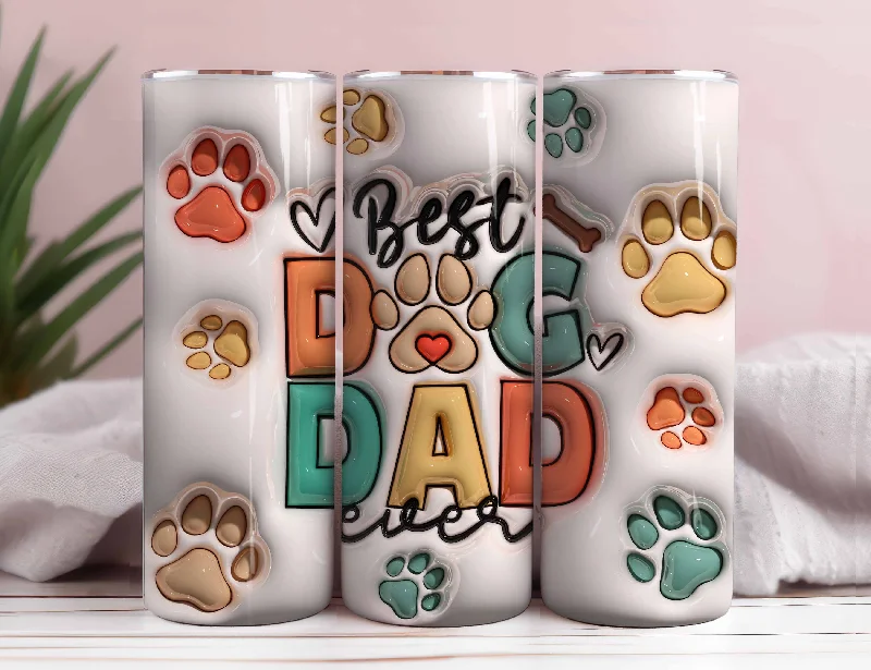 Travel Drinkware Sale 3D Dog Dad 20oz Skinny Tumbler Wrap Sublimation Design, 3D Dog Tumbler Design, 3D Dog Dad Inflated Tumbler, Digital Download