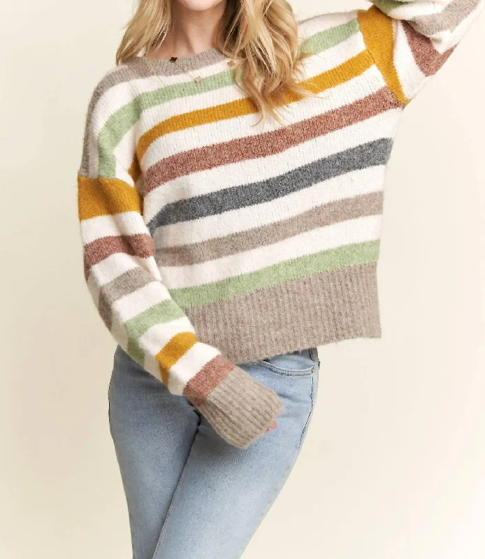 Women's Fashion Hotspots Multicolor Stripe Sweater In Off White