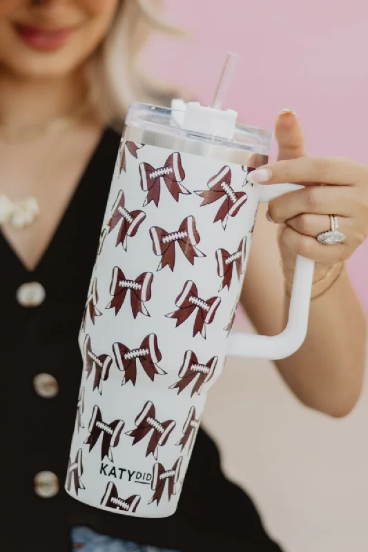 Valentine's Special Football Bows All Over Tumbler with Handle