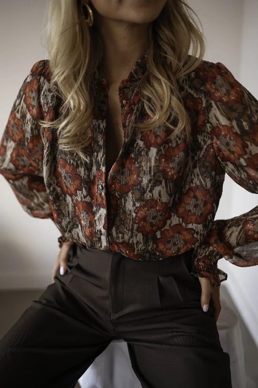 Casual Weekend Relaxed Style Blouse Liham - orange & kaki
