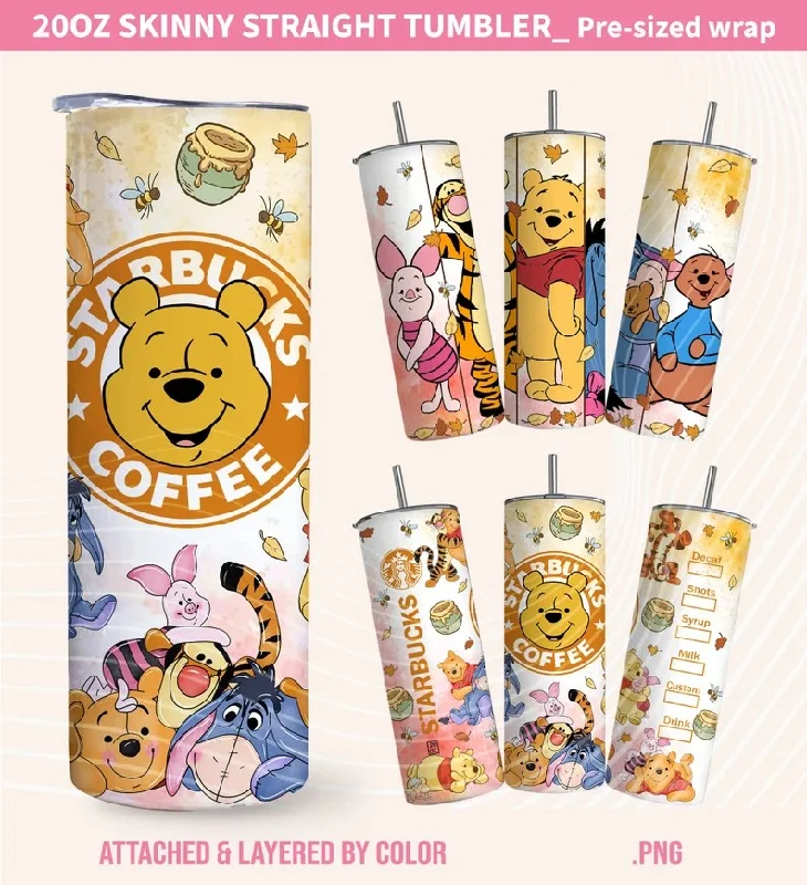 Modern Glass Drinkware Cartoon Tumbler Wrap, Pooh Spring Tumbler Wrap, 20oz Skinny Tumbler, Glitter Tumbler Wrap, Cartoon Wrap, Coffee Tumbler Wrap, Skinny Tumbler