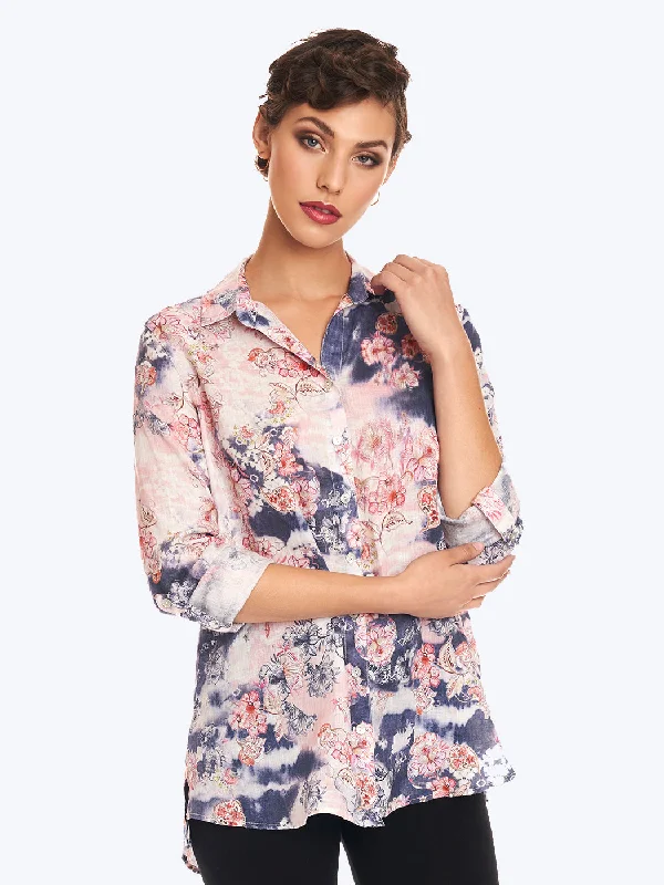 Break Fashion Norms Tianello "Estee" Print Linen "Loving" Blouse