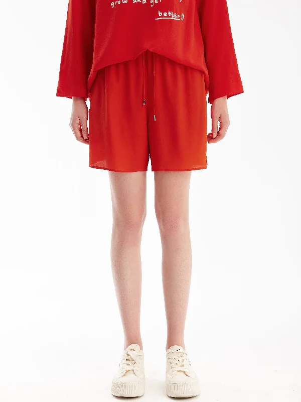 Limited Time Tomato Red Silk Shorts