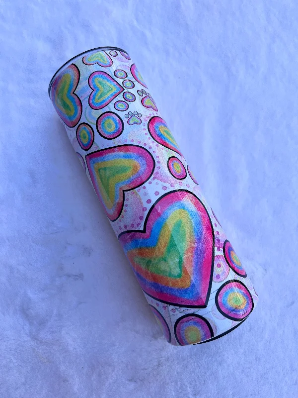 Drinkware Collection Promotion Green/Orange/Pink Striped Paw Prints - Tumbler