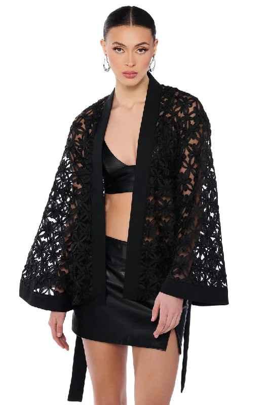 Trendy Street Style Attire ENCHANTING BLACK LACED BLAZER