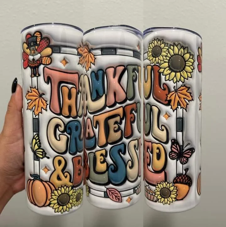 Imeless Style Thankful Grateful and Blessed 20oz Tumbler