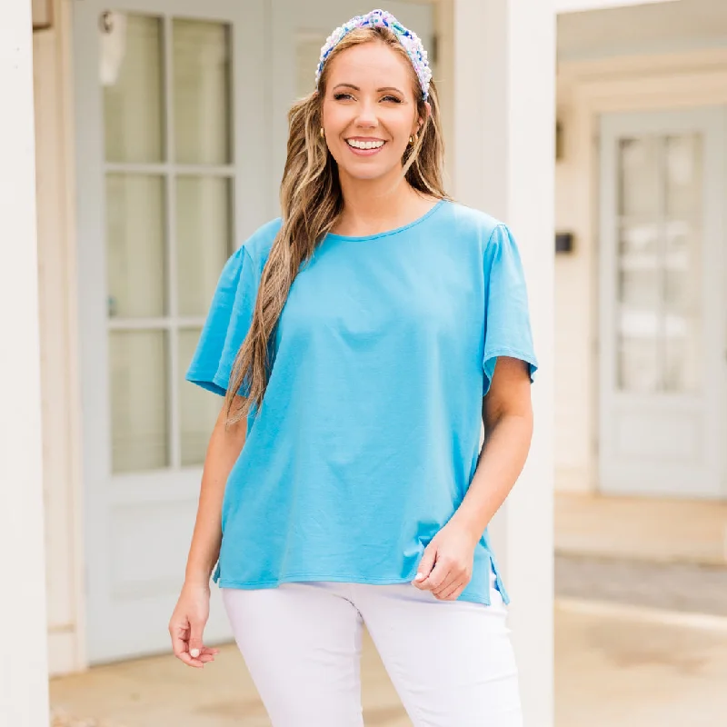 Exclusive Sale An Open Book Top, Turquoise