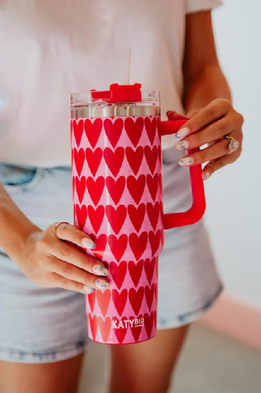 Trend Alert Girly Red Hearts Pattern Drink Tumbler