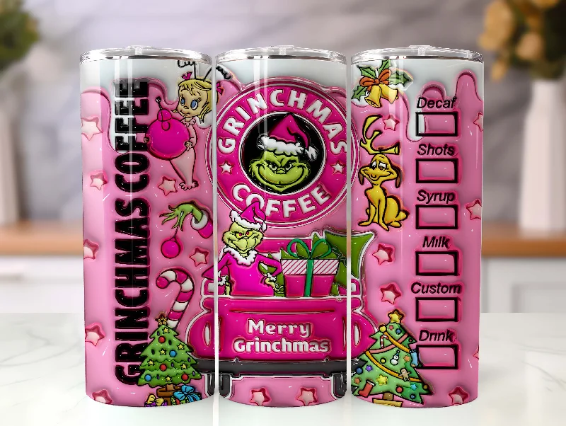Unique Drinkware Inflated Pink Christmas Tumbler Design Png, 3D Christmas Cartoon Tumbler Wrap 20oz Skinny Sublimation, Merry Grinchmas, Merry Christmas Wrap Unique Drinkware Inflated Pink Christmas Tumbler Design Png, 3D Christmas Cartoon Tumbler Wrap 20oz Skinny Sublimation, Merry Grinchmas, Merry Christmas Wrap