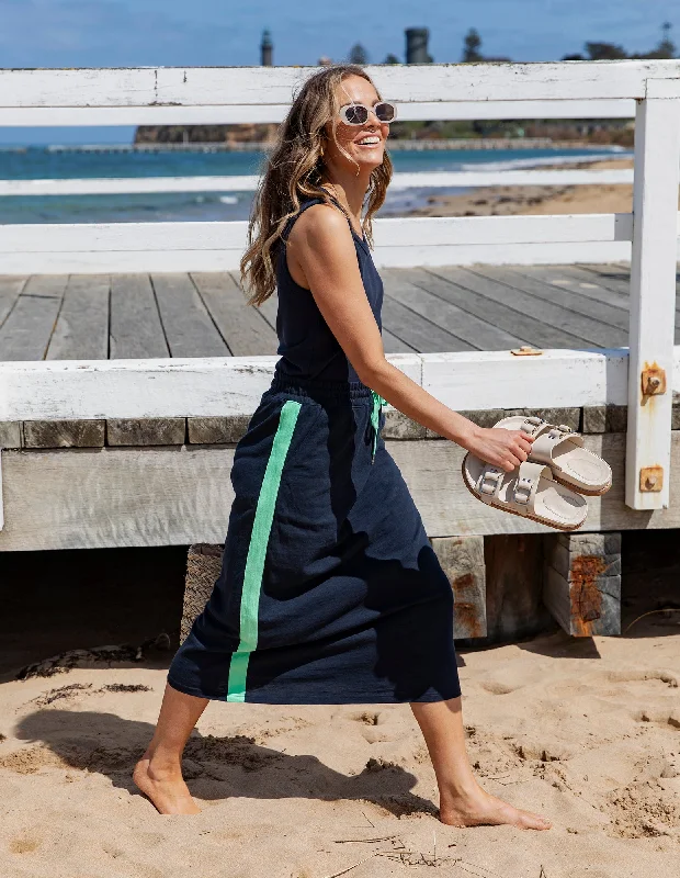 Coastal Beach - Inspired Style Elm Brunch Skirt Navy With Neon Green Tape