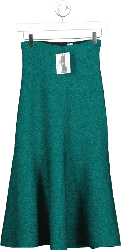 Seasonal Fashion Victoria Beckham Green Body Flared Lurex Skirt UK 8