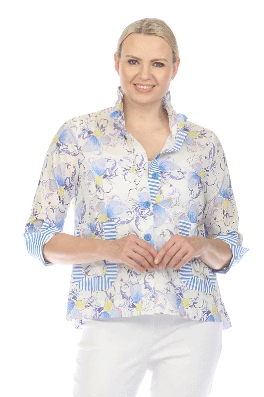 Elegant Clothing Terra Stripe & Floral Blouse