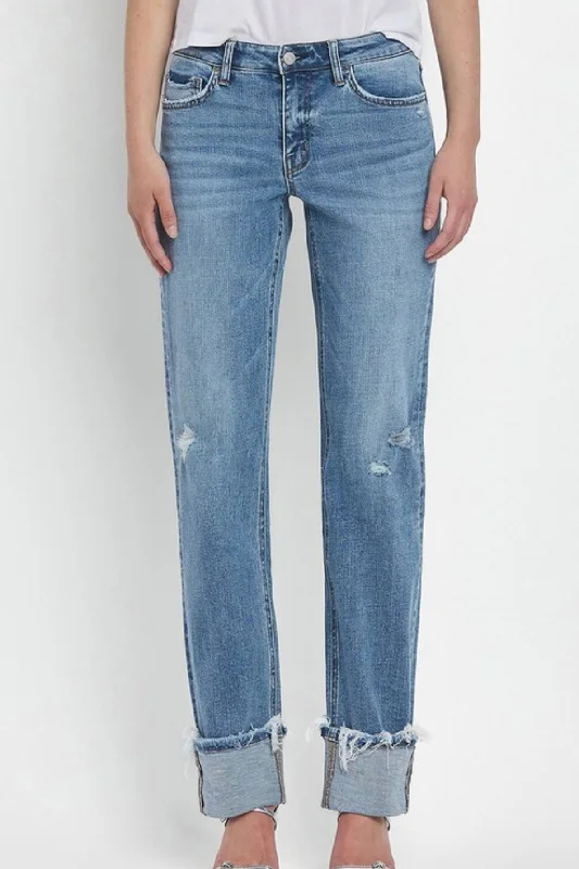 Weekend Special Lovervet Mid Rise Cuffed Straight Distressed Jeans