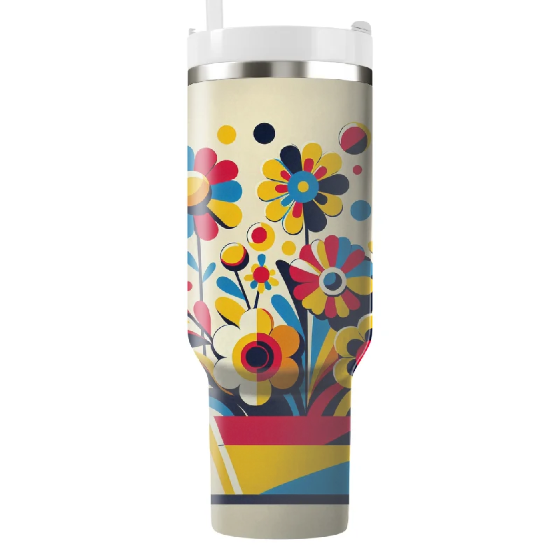 Holiday Glam Retro Pop Art Flowers Tumbler With Handle