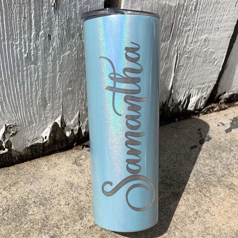 Glassware Promotion 20 oz Skinny Holographic Glitter Insulated Tumbler Laser Engraved with Logo or Blank Glassware Promotion 20 oz Skinny Holographic Glitter Insulated Tumbler Laser Engraved with Logo or Blank