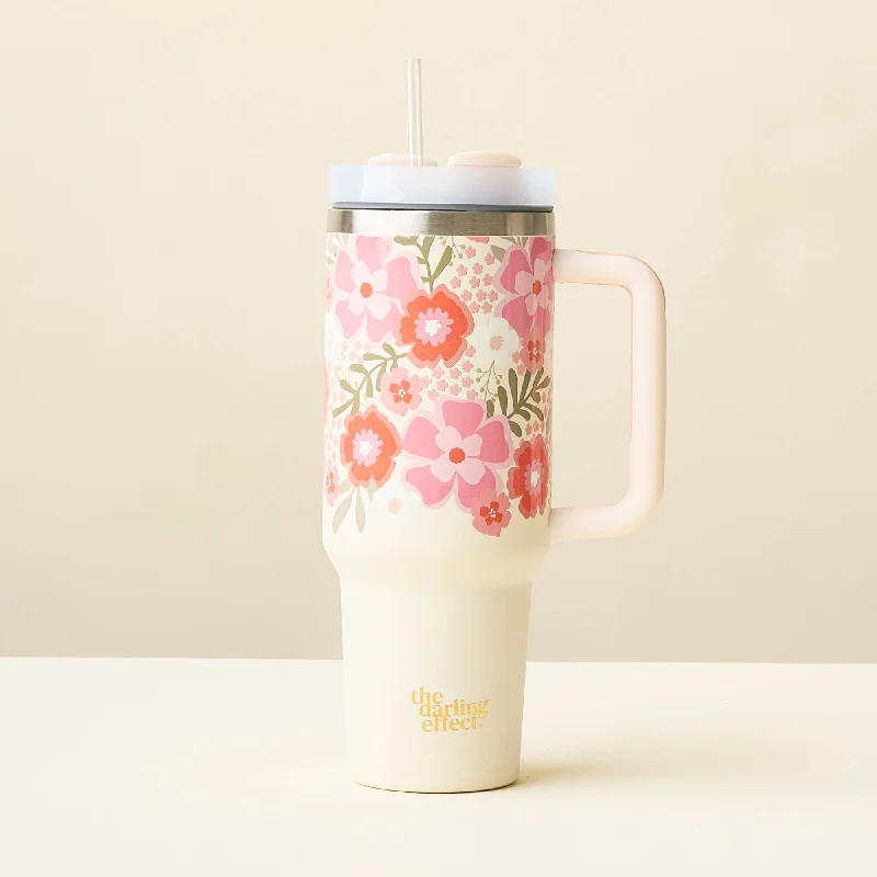 Thoughtful Drinkware Gifts 40 oz Take Me Everywhere Tumbler-Beyond Blooms Pink Orange
