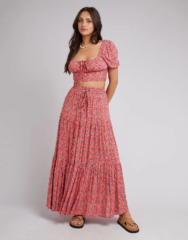 Everyday Glamour All About Eve Rosanna Floral Maxi Skirt Red