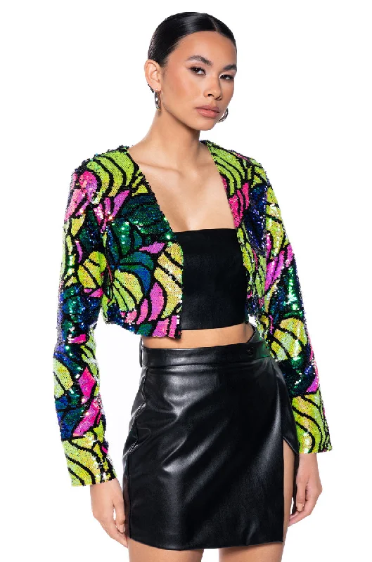 Day To Night Styles BETTER TO LOVE AT MIDNIGHT CROP SEQUIN BLAZER