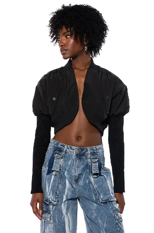 Save On Classic Elegant Styles MAKE IT LOOK EASY SKINNY ARM CROPPED BOMBER