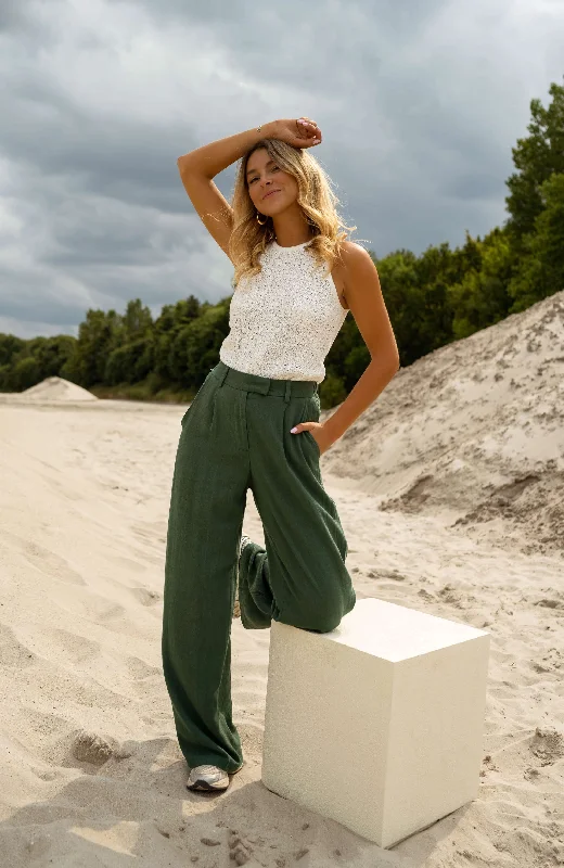 Trendy Styles Dark Green Linen Joey Pants