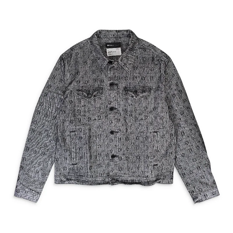 Your Timeless Wardrobe Awaits WHITE MONOGRAM FLOCKED Black DENIM JACKETS